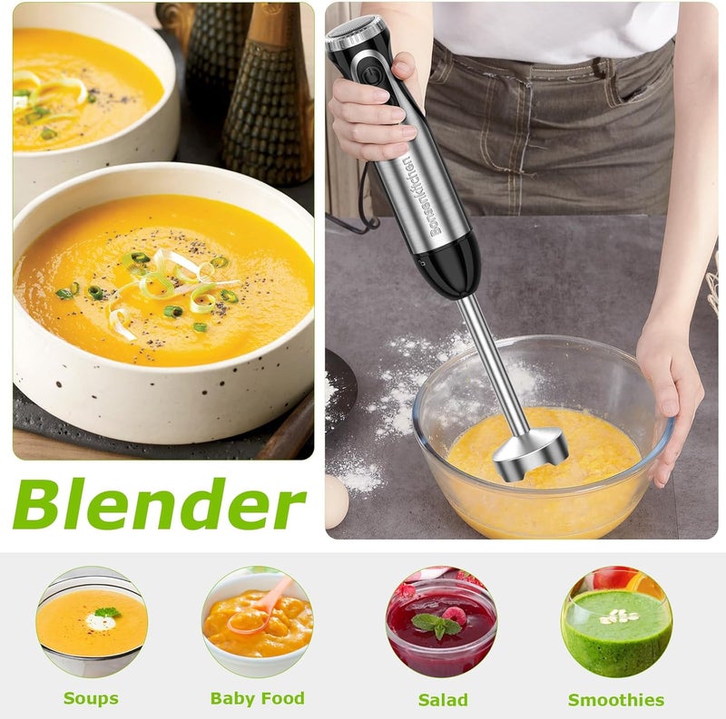 Bonsenkitchen Immersion Handheld Blender with Whisk, 20-Speed & Turbo Mode Hand Blender Stick 500W, 304 Stainless Steel Hand Blender for Soup, Smoothie, Puree, Baby Food - Image 4